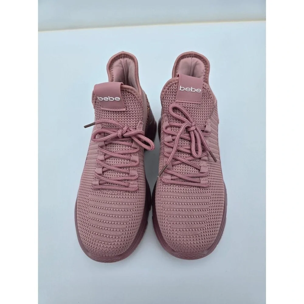 NWT Bebe Sport Analia Knit Sneakers Pink/Rose Gold Rhinestone Women's Size 10 - Picture 3 of 7